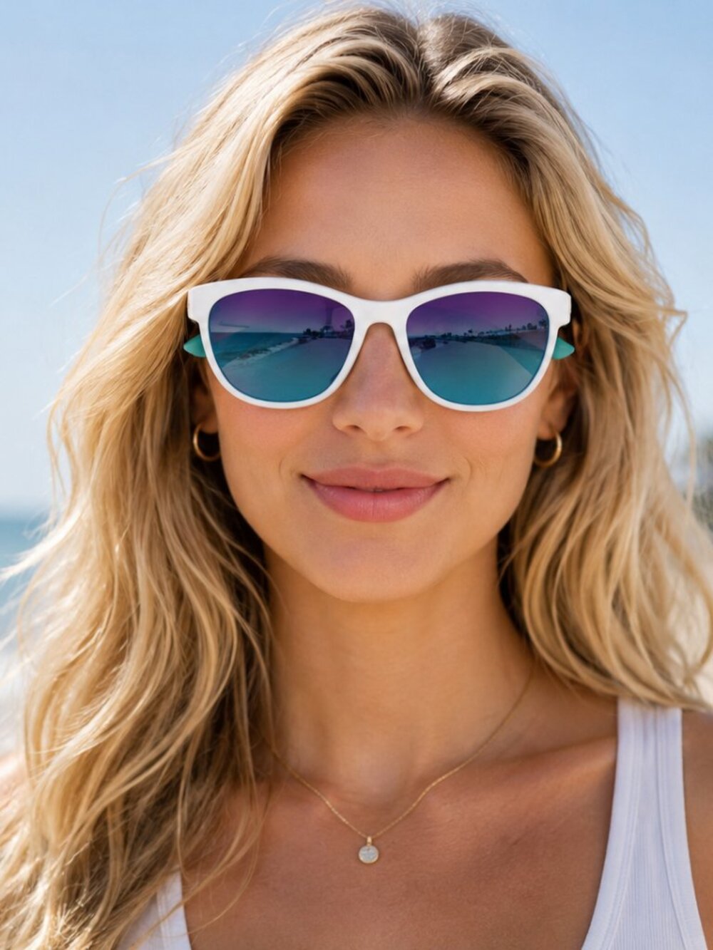 Adrienne Vittadini Sport Women's White & Teal Mirrored Sunglasses